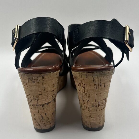 Seven 7 Winnie Wedge Black Wooden Cork Womens Size 9 Strappy Buckle Heel - Picture 6 of 7